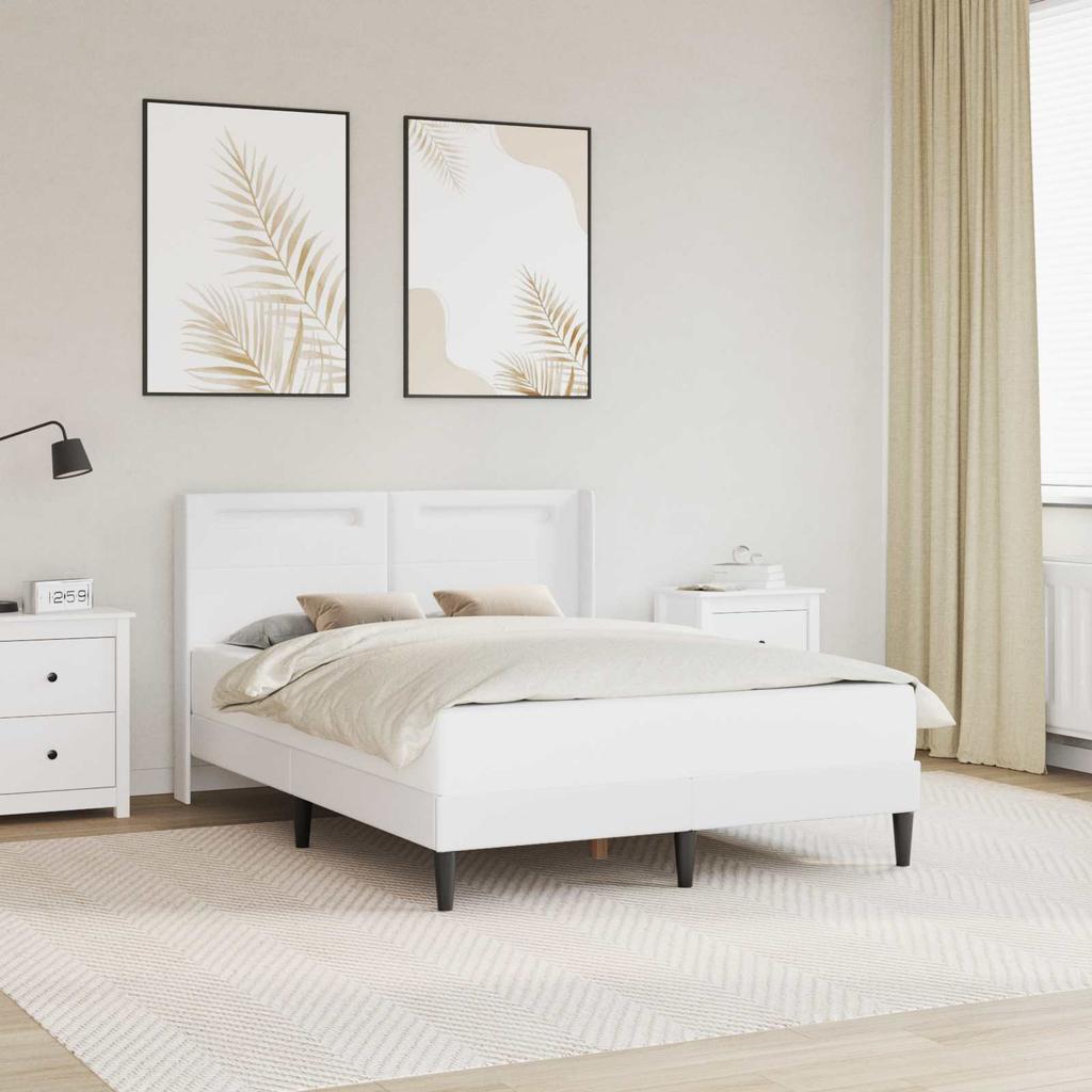 Bed Frame with LED Light Strips White 140 x 190 cm Faux Leather