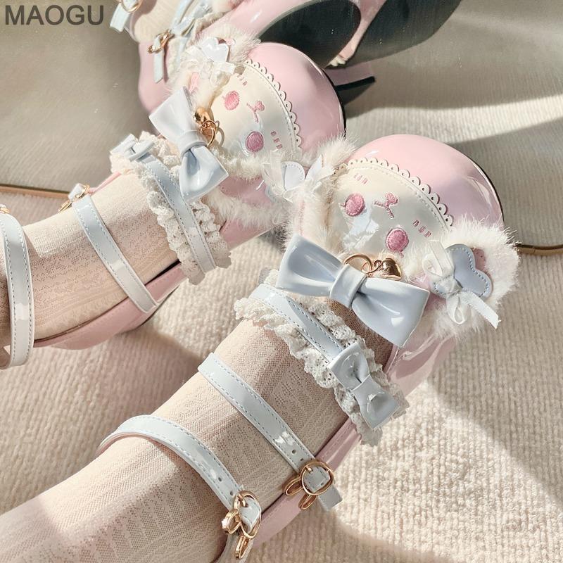 Милые Сладостные Лолита Туфли для Женщин Японский Стиль Бантик Круглый Носок Мэри Джейн Туфли Прелестные Туфли на Низком Каблуке Размер 35-40 Zapatos Mujer