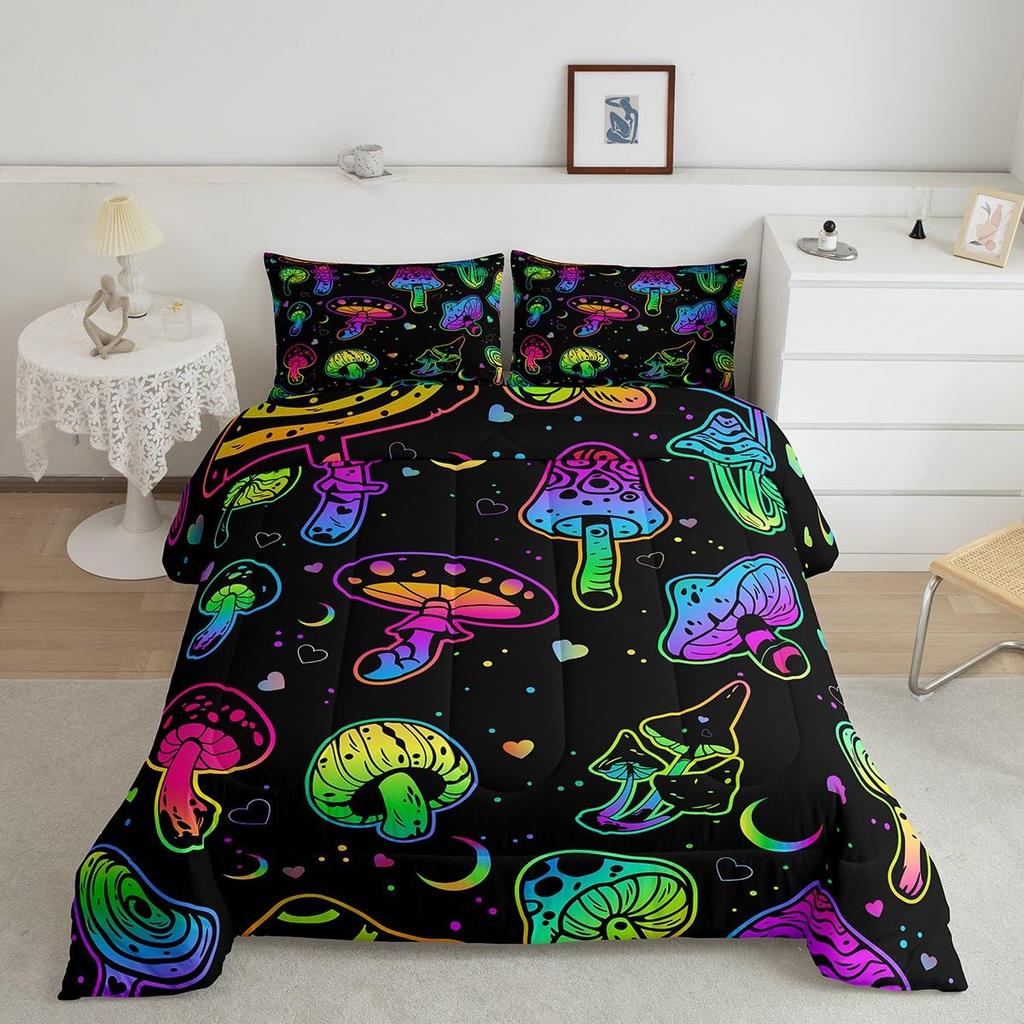 Erosebridal Love Comforter Set Queen Black and White Bedding for Kids Boys Girls Cute Heart Shaped Valentine Day Down Comforter Kawaii Carto