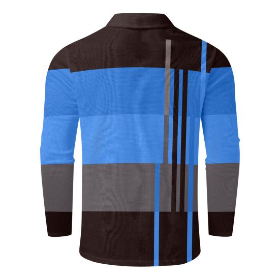 Мужской весенне-осенний топ с цветными блоками и пуговицами с отложным воротником и длинным рукавом, мягкая дышащая повседневная мужская рубашка средней длины в деловом стиле