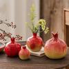 Handmade Ceramic Red Pomegranate Vase Flower Arranger Pomegranate Fruit Ornament Set Chinese Home Decor