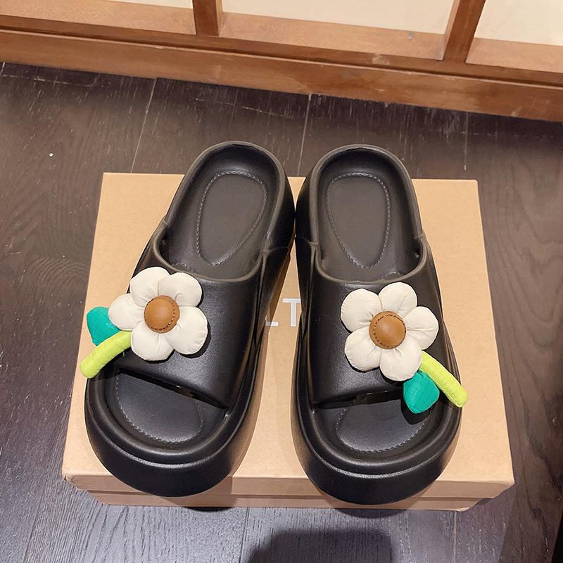Fashion Cute Flowers Soft Beach Slippers Female 2024 Thick Bottom Home Outside Wear Flip-flops Non-slip Comfort Summer Zapatos Mujer
