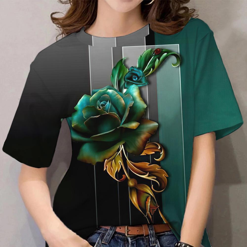 Женская футболка с цветочным принтом, одежда в стиле Харадзюку, повседневные футболки с коротким рукавом и круглым вырезом, повседневные блузки Y2k, топы больших размеров