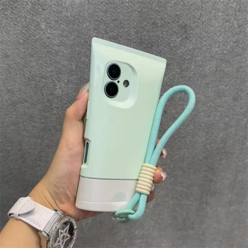 ins Lanyard BB Wash Face Cream Glossy Silicone Phone Case For iPhone 16 15 14 13 12 Pro Max 3D Full Bumper Protective Back Cover