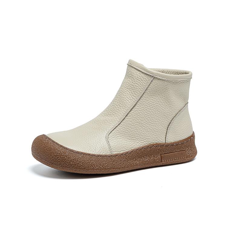 Кожаные ботильоны с круглым носком на плоской подошве, удобные, в стиле ретро, на молнии, универсальные, с мягкой подошвой, нескользящие ботинки Мартин