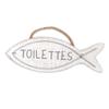 [R6555] - White 'Fish' Wooden Door Plaque (bathroom) - 12x4cm