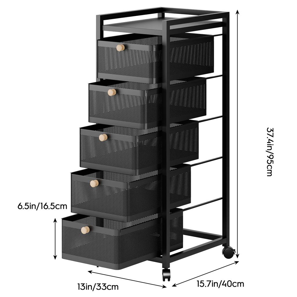 6 Tiers Kitchen Metal Storage Rack Vegetable Fruit Storage Basket Rotatable Storage Shelf Rectangle Large Capacity Rolling Cart