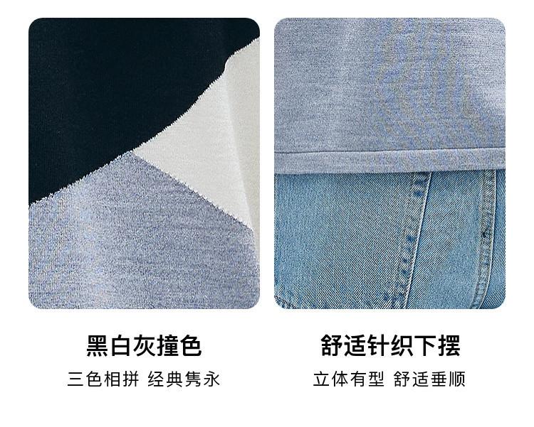 High end color blocking: Summer with mulberry silk round neck fashionable and versatile anti-aging wool short sleeved T-shirt for women