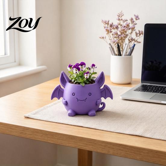 Decorative Bat Planter for Balcony 3D Printed Devil Flower Pot, Gothic Halloween Pot with Unique Plant Holder Windowsills Wings Home Office