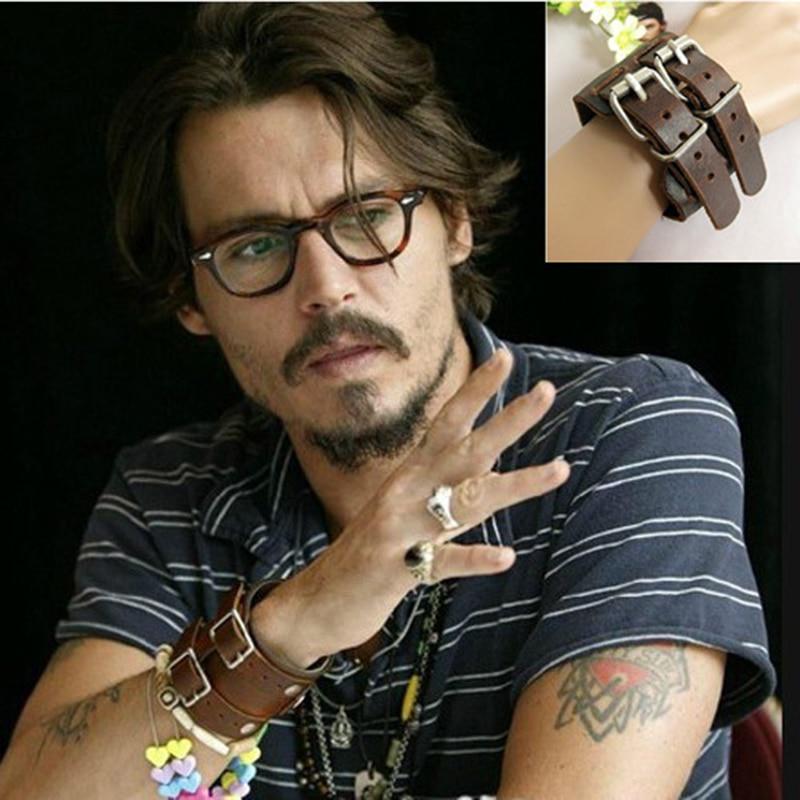Leather Men Cuff Wrap Punk Bracelet & Bangles Gifts Wristband Belt Johnny Jewelry Pulseira Masculina