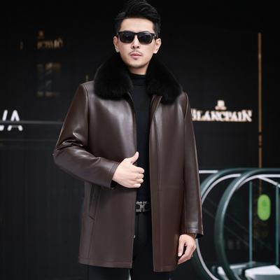 Мужская кожаная куртка для людей среднего и пожилого возраста, большой размер, кожаный пуховик, среднее и длинное толстое пальто для папы