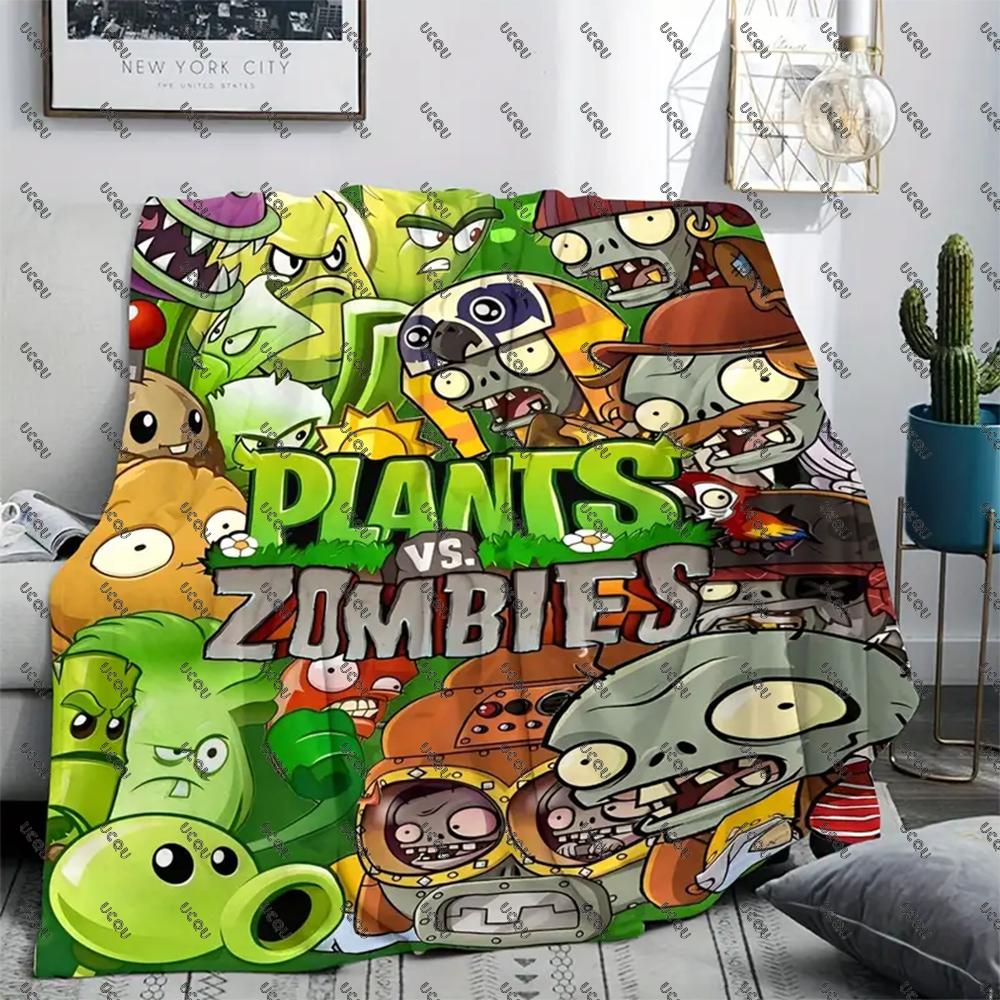 P-Plants Vs Z-Zombi Printed Fleece Throw Blanket Contemporary Style All-Season Multi-Purpose Gift Sofa Travel Office Warmth New