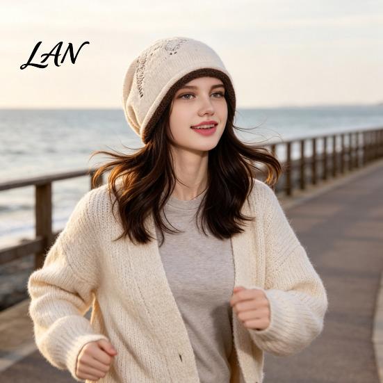 Slouchy Hat for Women Winter Hat, Retro Jacquard Star Knit Cap, Rolled Casual Outdoor Travel Edge, Warm Fashion Grunge Skiing Skating Snowboarding