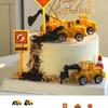 Топперы для торта Строительная техника: Экскаватор, Бульдозер, Вставки для дорожных блоков, Фигурки для дня рождения мальчика