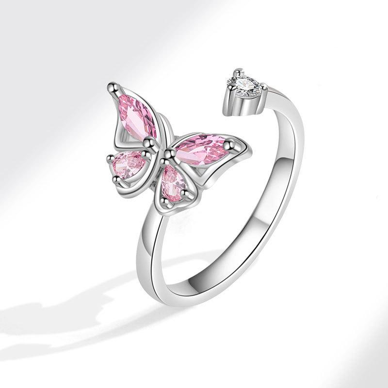 Butterfly Snowflake Enamel Spinner Ring For Women Adjustable Open Anxiety Relief Band Unique Stackable Jewelry Set