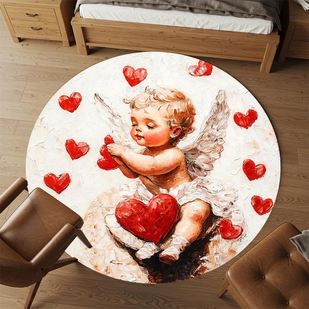 1pc Cupid Heart Round Chair mat office Area Rug - Non-Slip, Floor Mat for Office, Bedroom, Ideal home decor gift c0112136