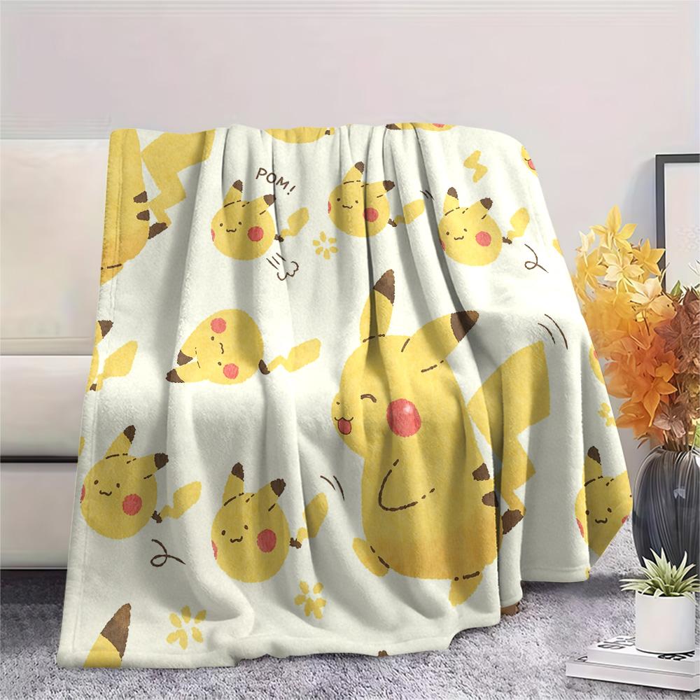 Yellow-background Pikachu Print Flannel Blanket, High quality Comfortable for All Seasons, Home Decor, Warmth and Comfort