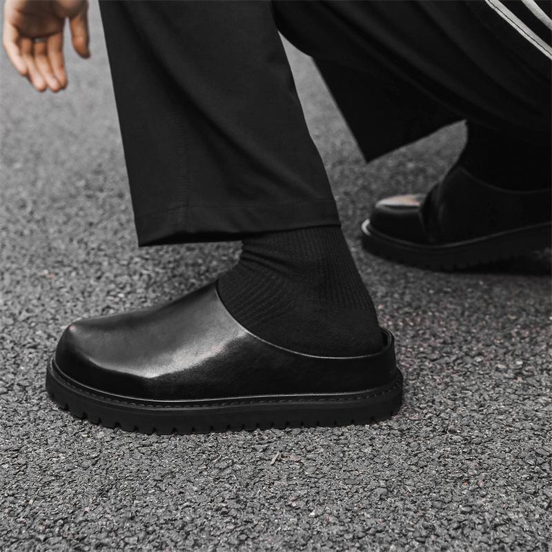 2025 новая мужская обувь для ленивых, простая кожаная обувь для ног, мужская универсальная черная повседневная обувь на одной педали 18887-J
