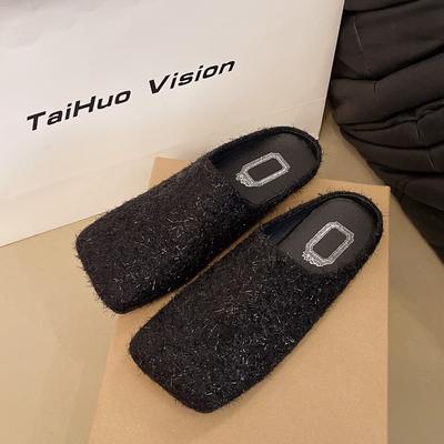 Ретро квадратная голова войлочная сумка голова полушлепанцы женские весенние новые уличные ленивые на одном педале толстоподошвенные шлепанцы тренд