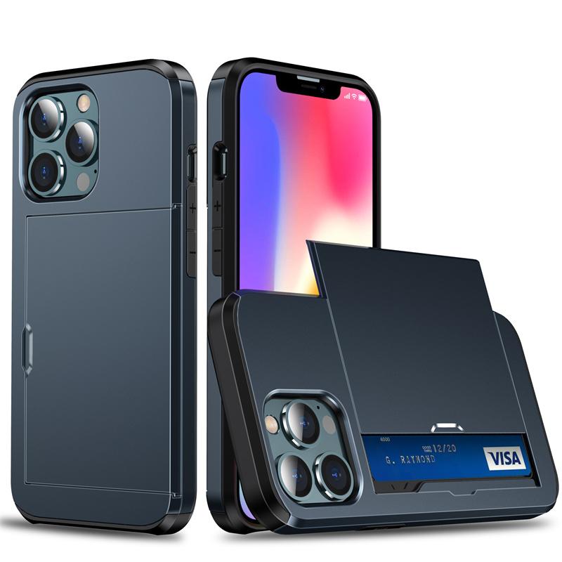 Чехол для iPhone 16e 15 14 13 12 11 16 Pro Max Mini XS XR 7 8 Plus SE Кошелек-слайдер Слот для карт Жесткий ПК Ударопрочный Защитный чехол