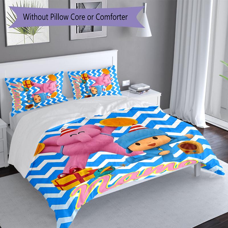 3pcs Custom Name Pocoyo Bedding Set,Includes 1 Duvet Cover and 2 Pillowcases,All-season Bedroom Decor
