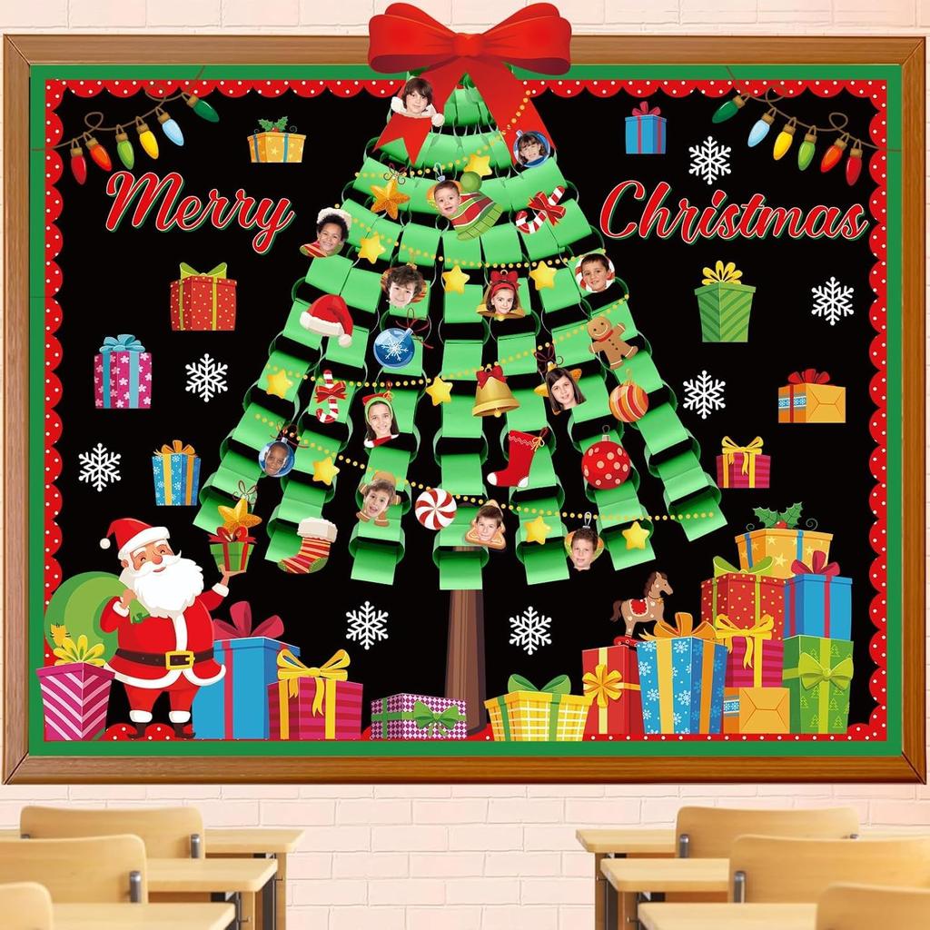 3D Christmas Tree Bulletin Board Decorations for Classroom Santa Claus Bulletin Board Merry Christmas Winter Paper Cutouts for Kids Xmas Party School