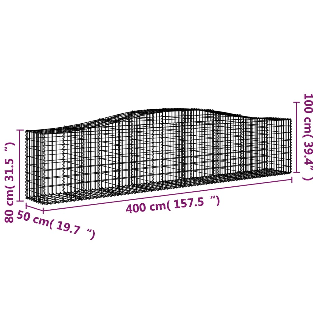 Vidaxl Łukowaty Kosz Gabionowy, 400X50X80/100 Cm, Galwanizowane Żelazo
