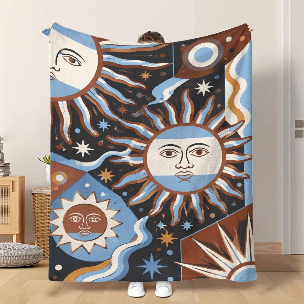Fflannel Blanket 1pc Sun And Stars Abstract Art Soft Comfortable and Warm This Nap Blanket/sofa Blanket Is Suitable for All Season