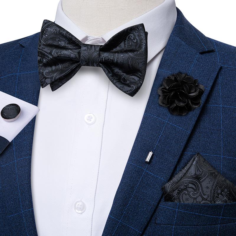 Classic Red Paisley Pattern Woven Self-tied Bow Tie Pocket Square & Cufflinks Boutonniere Gift Set for Men