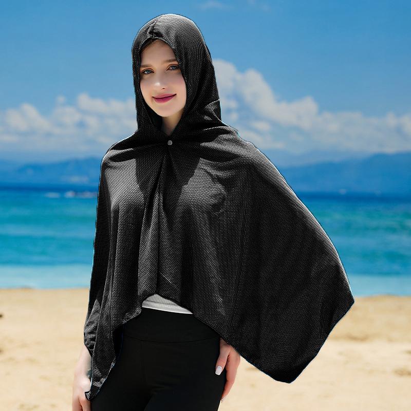 Ice Cool Beach Poncho Cover Up Quick Dry Sunscreen Clothing Oversized Hooded Towel Wrap 4-In-1 For Swimming Beach Pool Travel