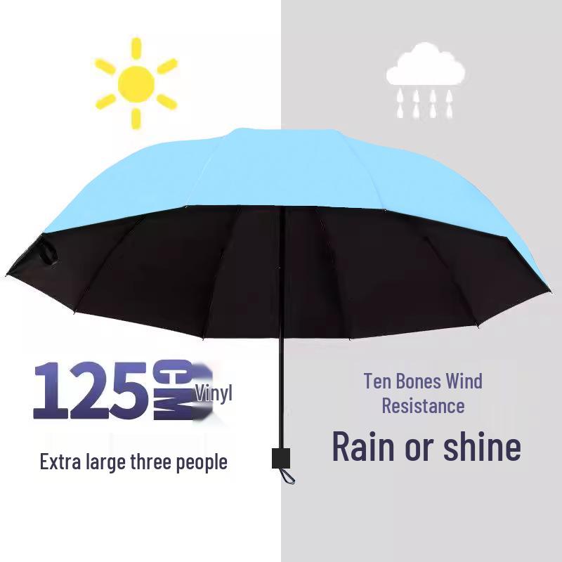 Twelve-Bone Oversized Women's Umbrella: Black UV Protection for Sun & Rain