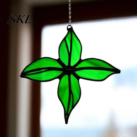 Stained Glass Leaf Art Acrylic Hanging Pendant, Waterproof Sunproof Window Hanging, Decorative Pendant Ornament with Colorful Light Effects for Garden