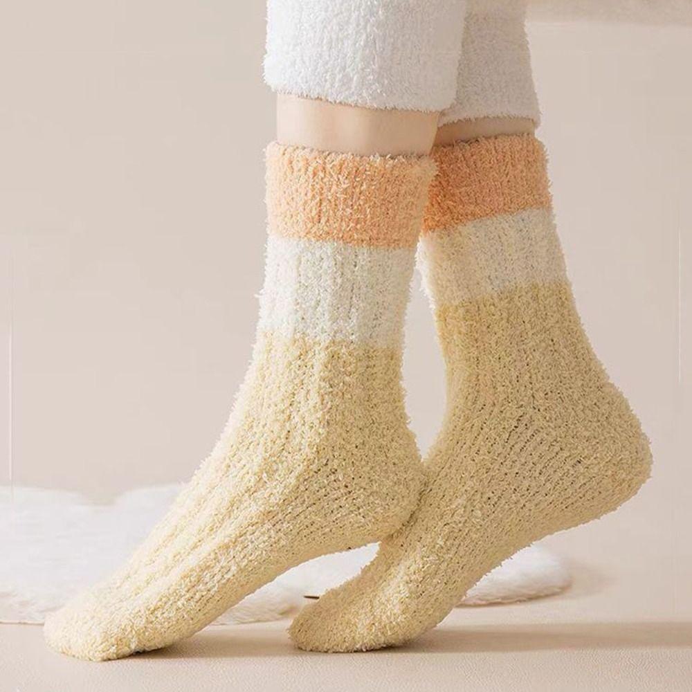 3Pairs Thickened Floor Plush Socks Winter Mid Tube Socks Women Coral Fleece Socks Winter