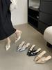 Fashion Fashion Women Slides Slippers Pointed Toe Bow Design Thin Mid Heels Black Silver Beige Khaki Cute Outside Mules Shoes Woman 39