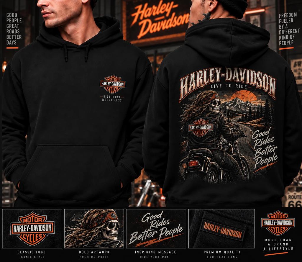 Худи Harley-Davidson Live to Ride с черепом для байкера, Мотоциклетный подарок для фаната