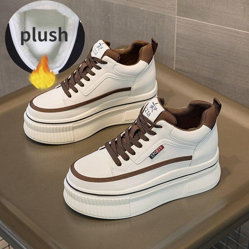 Fujin 8cm New Genuine Leather Platform Wedge Thick Sole Spring Autumn Hollow Summer Winter Chunky Sneaker Plush Vulcanize Shoes