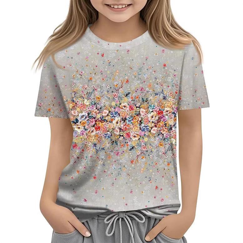 Детская футболка с 3D-принтом, новая повседневная универсальная детская одежда с цветочным 3D-принтом, футболка с короткими рукавами и круглым вырезом