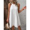 Vintage Floral Hollow Out Sleeveless Dress Women Halter Elegant White Dresses Summer Solid A Line Short Dress