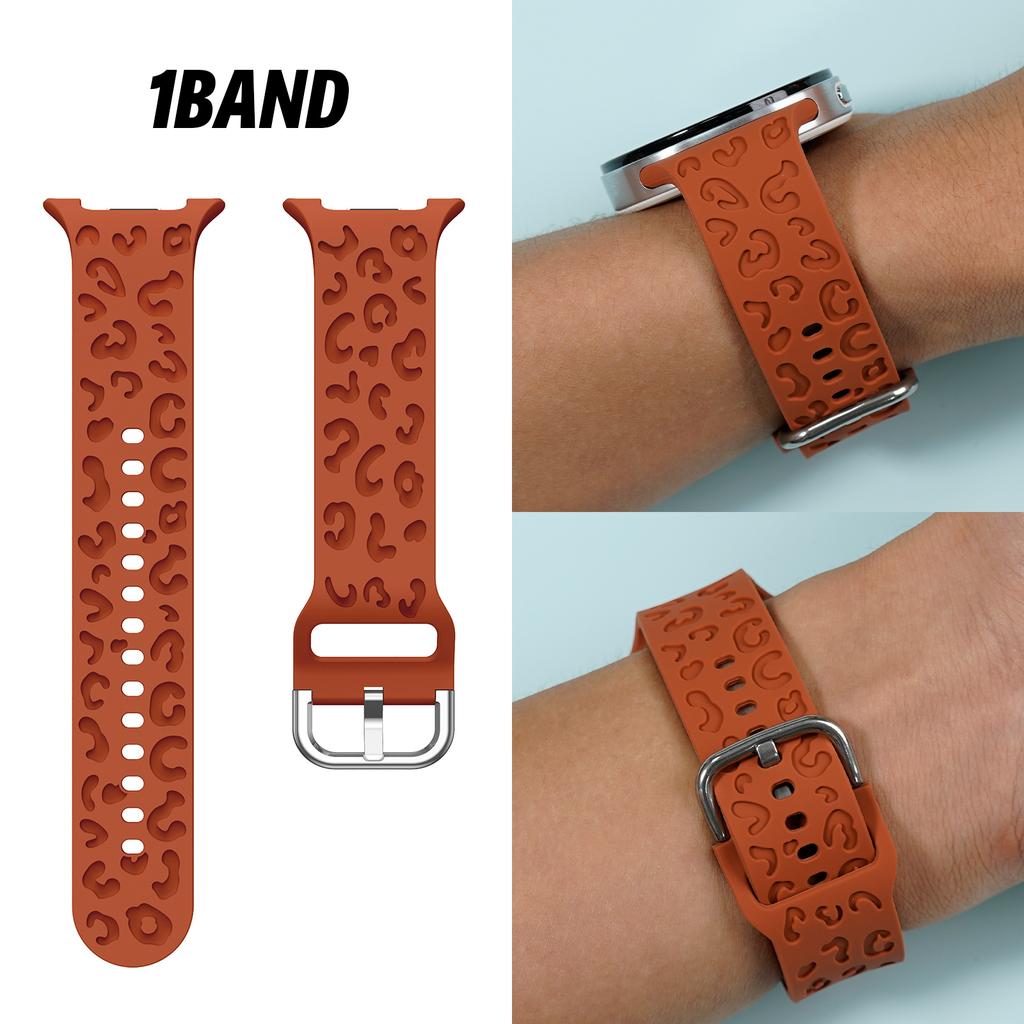 Силиконовый спортивный ремешок с леопардовым принтом для Samsung Watch8 Classic (40/44/46мм) Дышащая, влагостойкая раскладывающаяся застежка