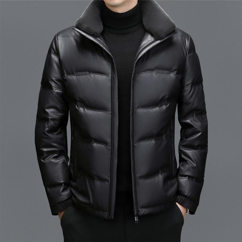 Large Size Men's Casual Sheepskin Down Jacket Warm Thickened Genuine Leather Jacket Men's Jacket Short Down Jacket