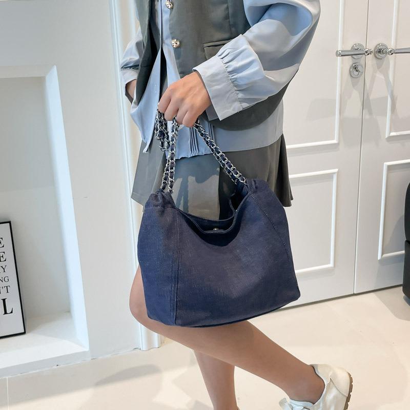 Джинсовая сумка женская большой вместимости новая осенняя модная сумка на плечо с цепочкой тканевая сумка текстурная сумка-тоут
