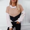Women's Crewneck Pullover Sweater Fall Winter Long Sleeve Casual Ribbed Cable Knitted Colorblock Jumper Tops Soft Warm Sweater for Female