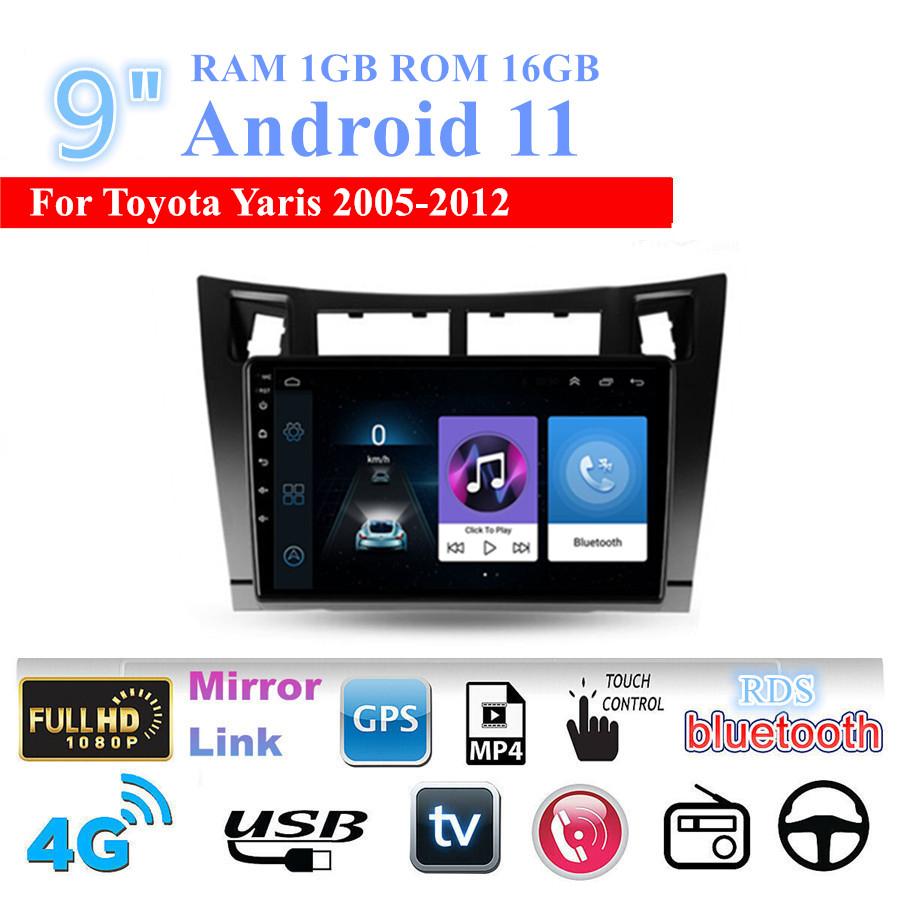 9'' Android 11 Автомагнитола Радио Навигация GPS 1+16 ГБ Для Toyota Yaris 2005-2012
