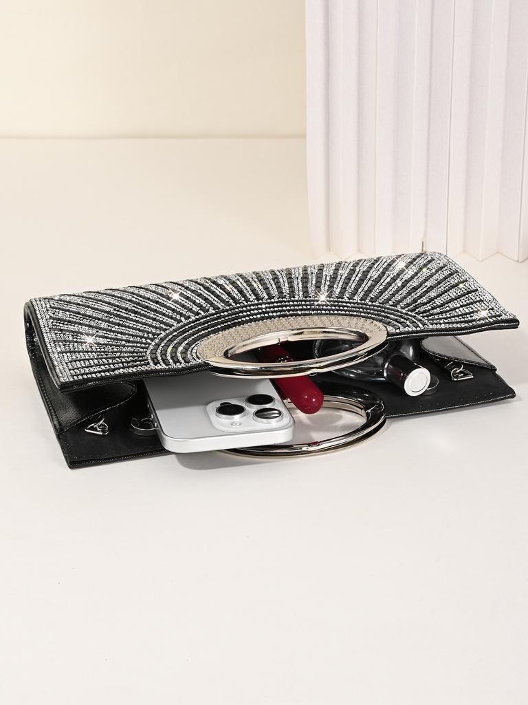 Women's Dinner Bag, European and American Retro Big Ring Clutch, Advanced Texture Diamond Flash Bridal Dinner Bag