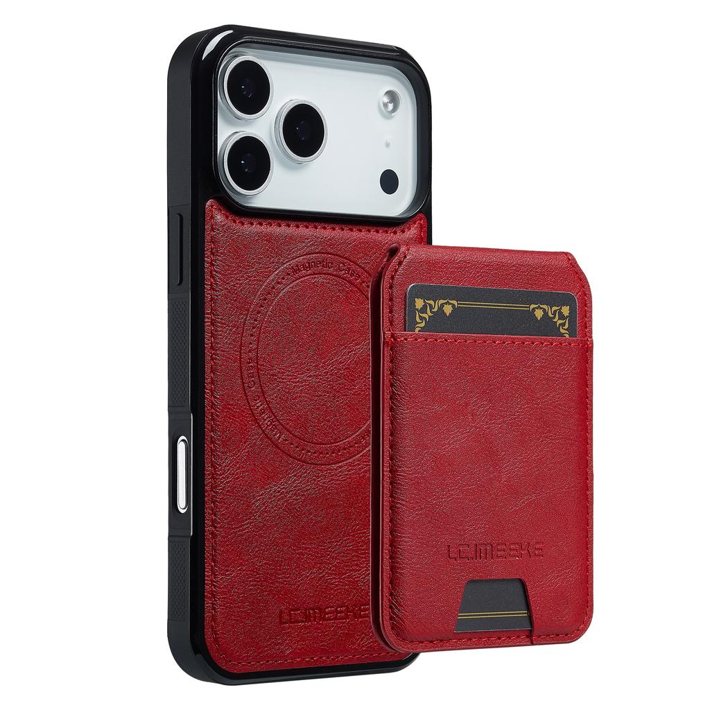 LC.IMEEKE L3 For iPhone 17 Pro Magnetic Case Detachable Card Holder Leather TPU Mobile Cover