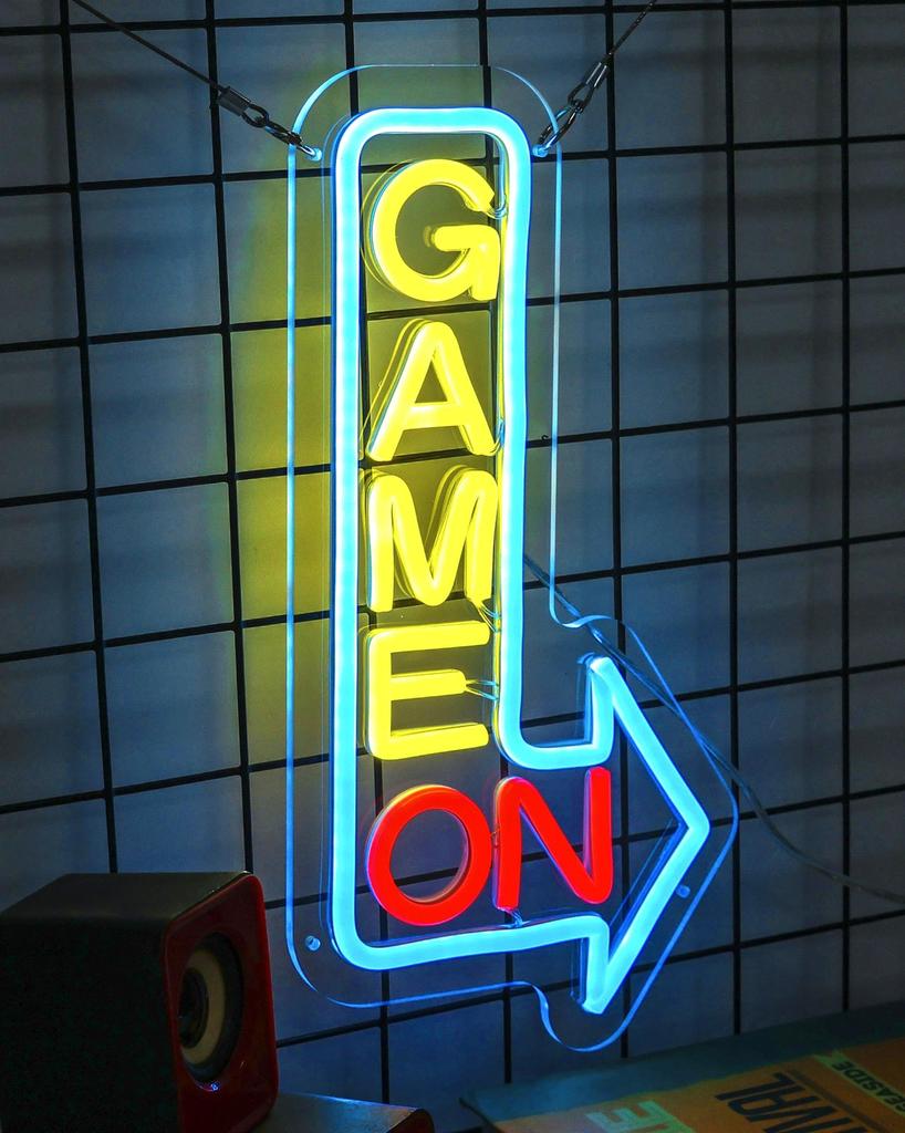 GAME ON Neon Sign for Wall Decor, LED Gamer Sign for Arcade Room, Game Room, Bedroom, Kids, Boyfriend, Gifts Stepless Dimmable