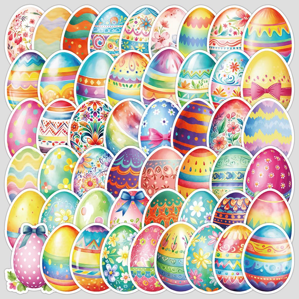 50 наклеек-граффити с пасхальными яйцами для мобильных телефонов и компьютеров, водонепроницаемые декоративные наклейки, креативные пасхальные канцелярские наклейки