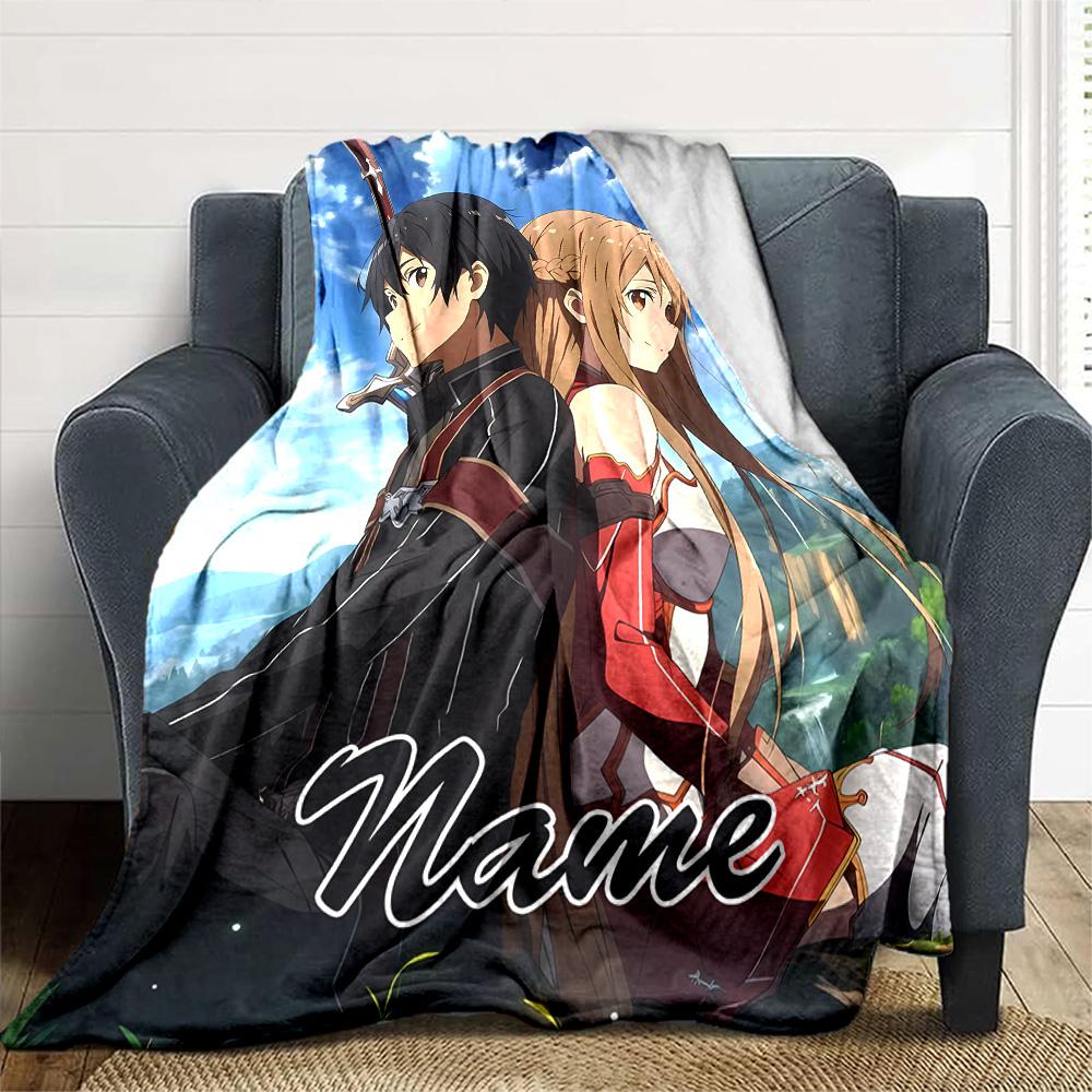 Customizable Sword Art Online2 Throw Blanket – Personalized Name, All-Season Cozy Snug Blanket, Machine Washable, Personalized Blanket