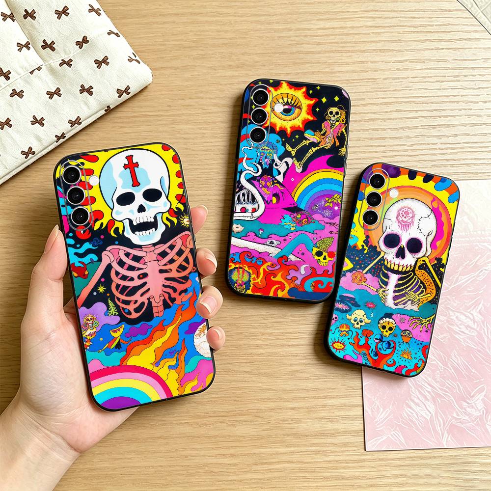 Психоделический Скелет Вечеринка Чехол для Телефона Для Samsung Galaxy A73,A72,A71,A70,A53,A52,A51,Другие Мягкий Черный Чехол