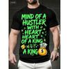 Унисекс футболка Hustler Heart King 220 г/м² Хлопок Граффити Принт с деньгами Сочетается с AJ3 Черно-белый Повседневная